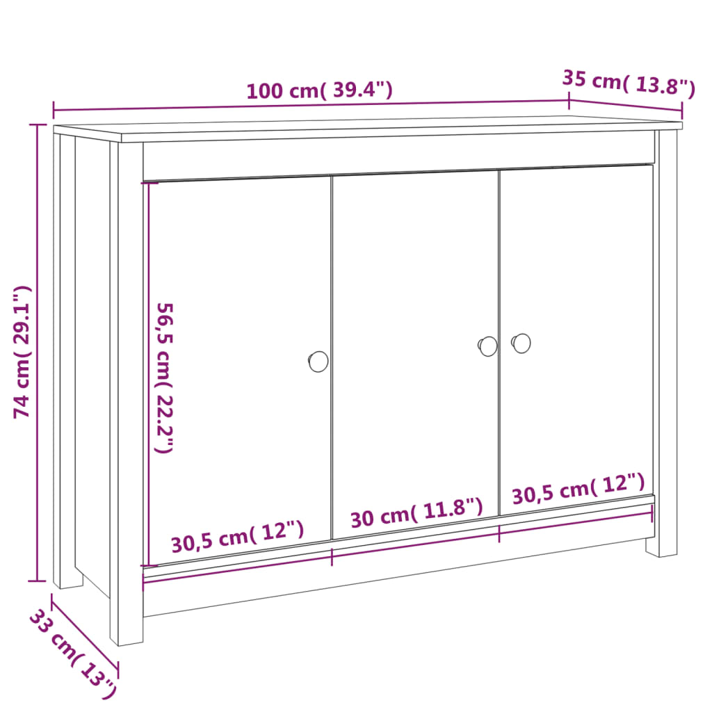 vidaXL Skenkur 100x35x74 cm Gegnheil Fura