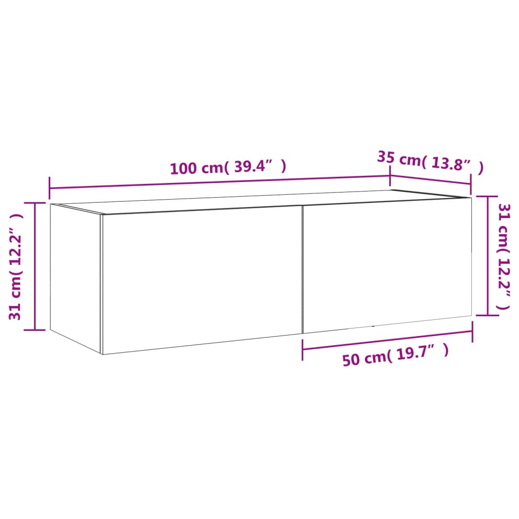 vidaXL Veggfestur Sjónvarpsskápur með LED ljósum Hvítur 100x35x31 cm