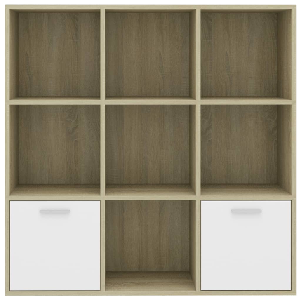 801121 vidaXL Book Cabinet White and Sonoma Oak 98x30x98 cm Chipboard