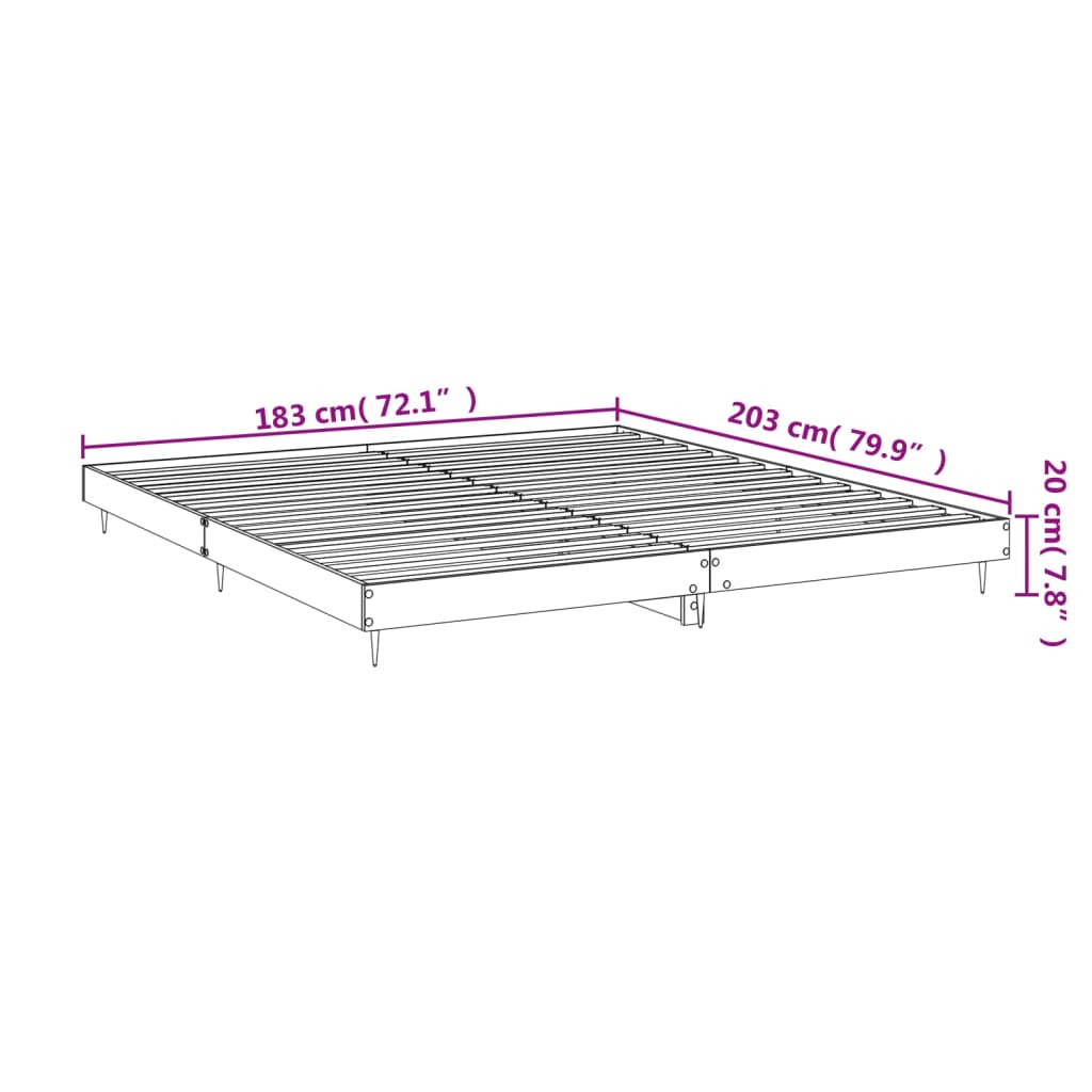 vidaXL Rúmgrind Reyktóna Eikarlitur 180x200 cm Samsettur Viður