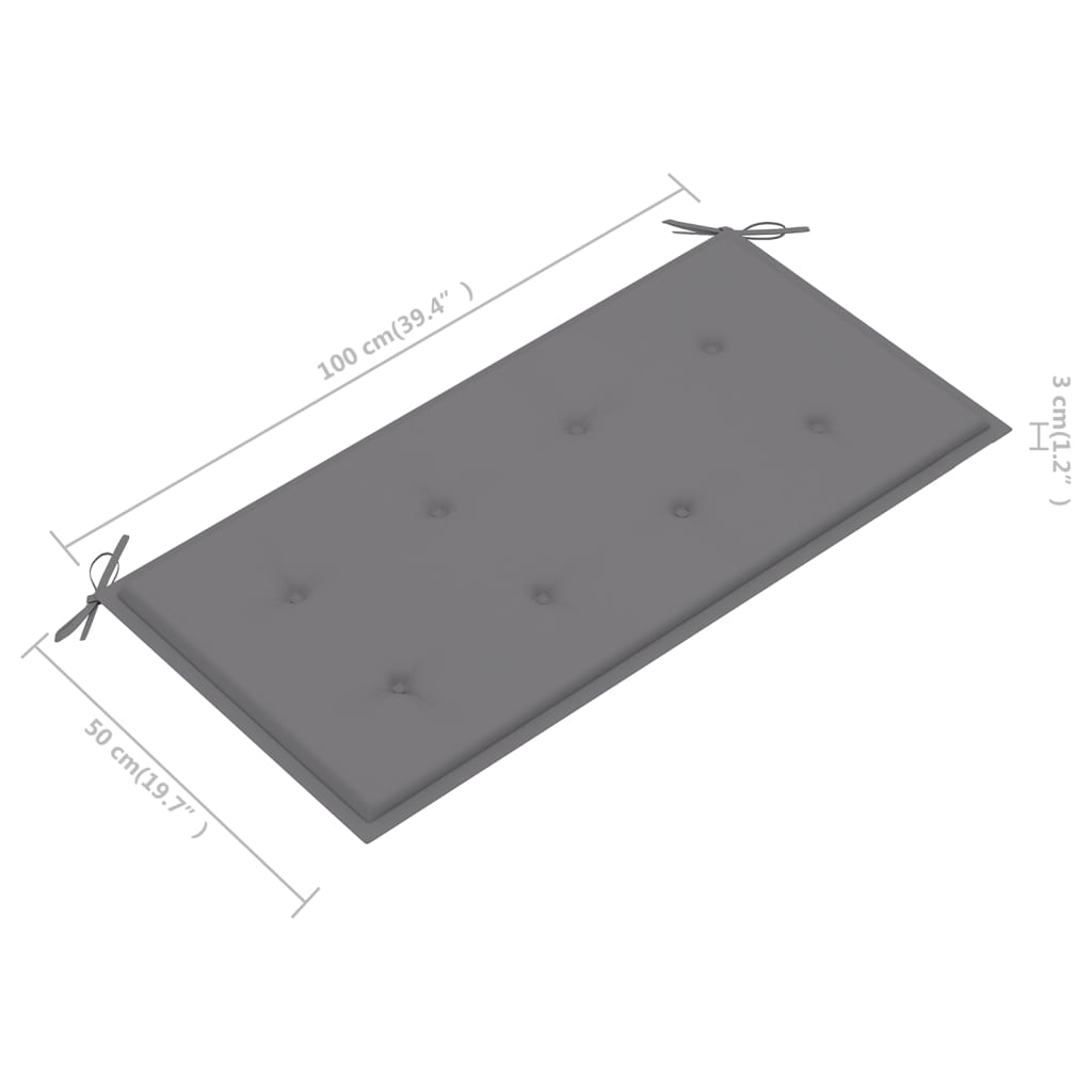 vidaXL Garðbekkur með Gráum Sessu 112 cm Gegnheill Tekkviður