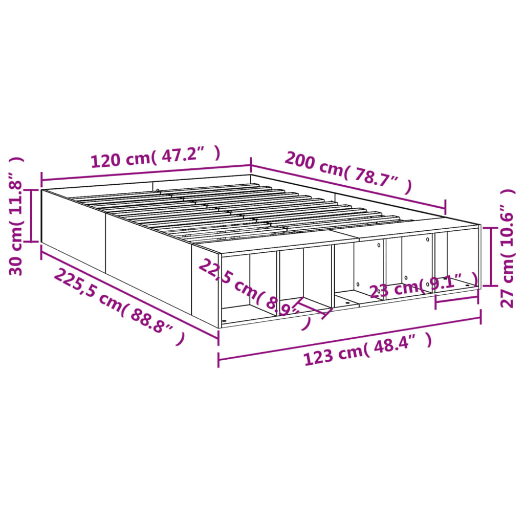 vidaXL Rúmgrind án Dýnu Reyktóna Eikarlitur 120x200 cm