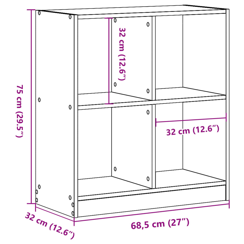 vidaXL Bókahilla Steypugrár 68,5x32x75 cm Samsettur Viður