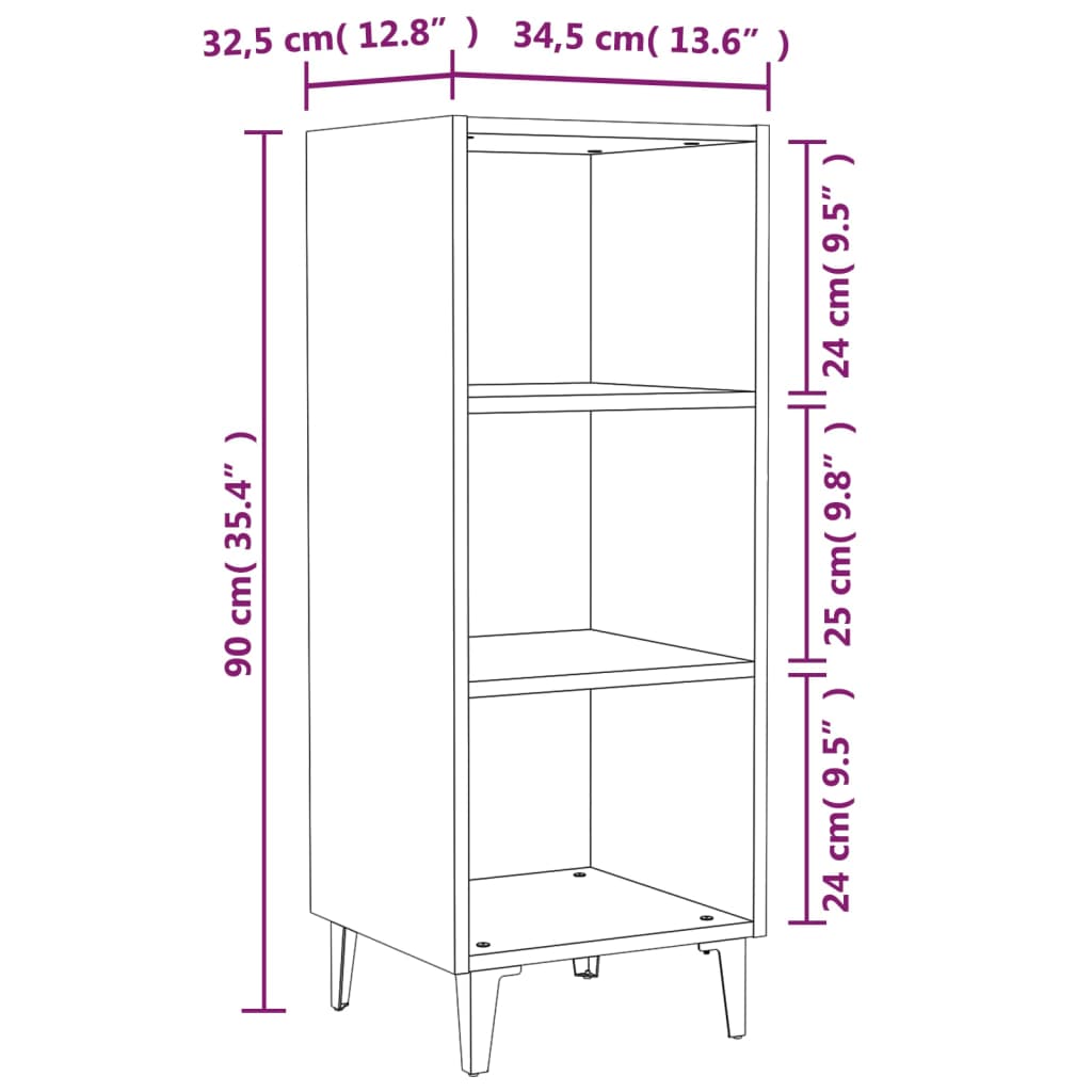 vidaXL Skenkur Háglansandi Hvítur 34,5x32,5x90 cm Samsettur Viður