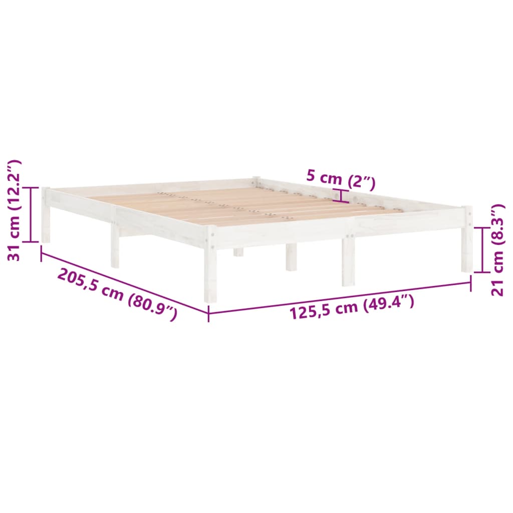 vidaXL Rúmgrind án Dýnu Hvít Gegnheil Viður 120x200 cm