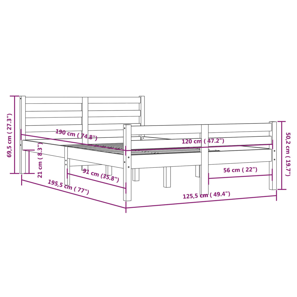 vidaXL Rúmgrind Ljósbrún Gegnheill Viður 120x190 cm Lítil Tvíbreið