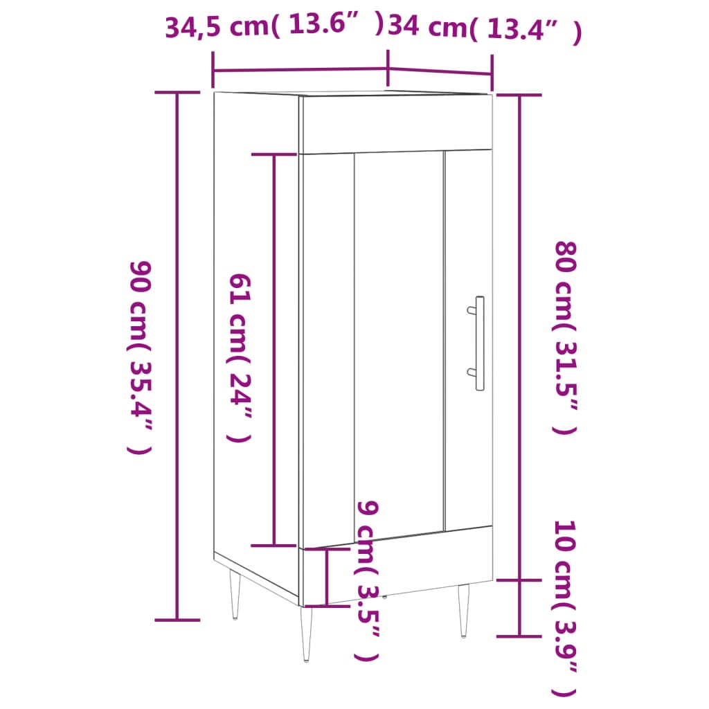 vidaXL Skenkur Grár Sonoma Eik 34,5x34x90 cm Samsettur Viður