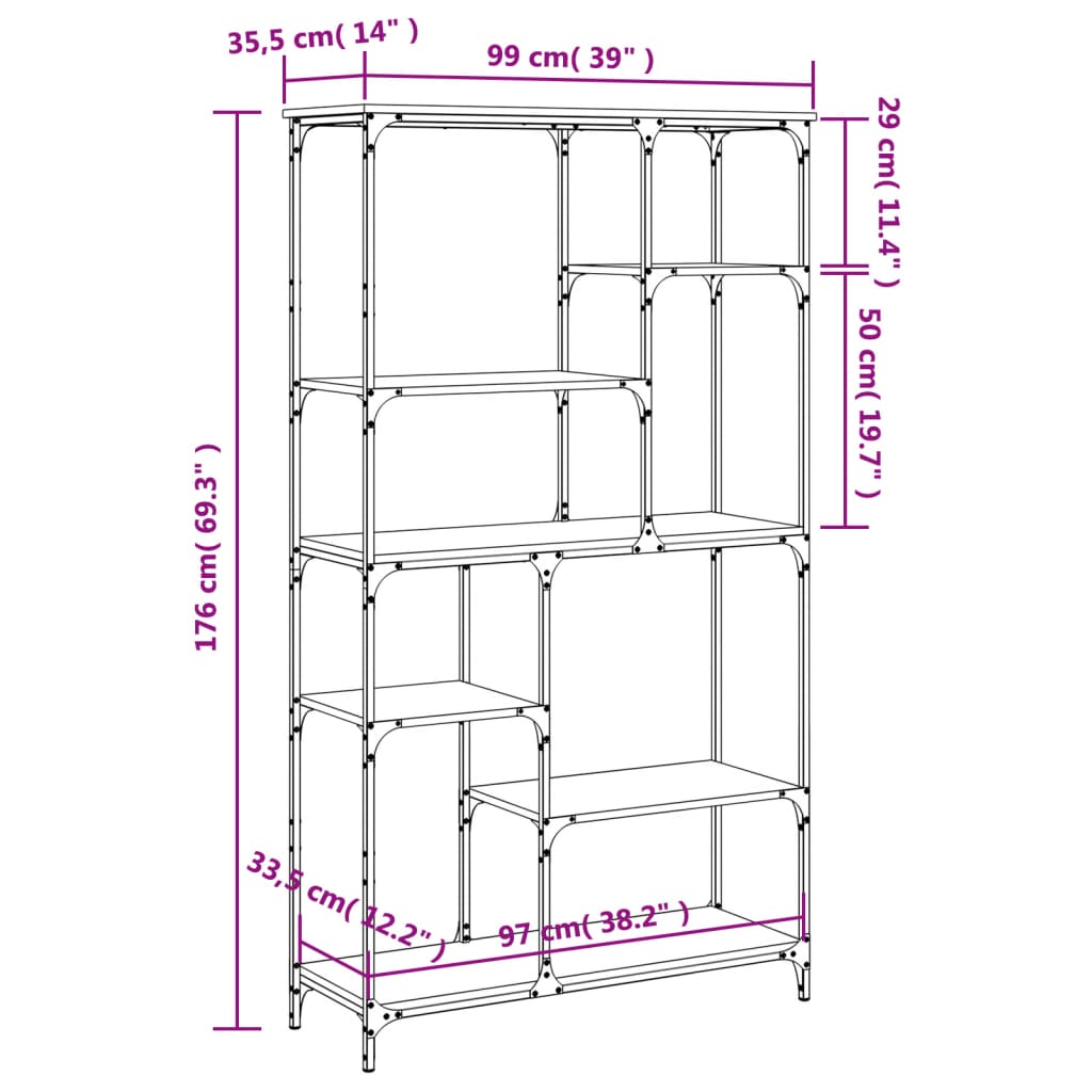 vidaXL Bókahilla Svört 99x35,5x176 cm Samsettur Viður og Stál