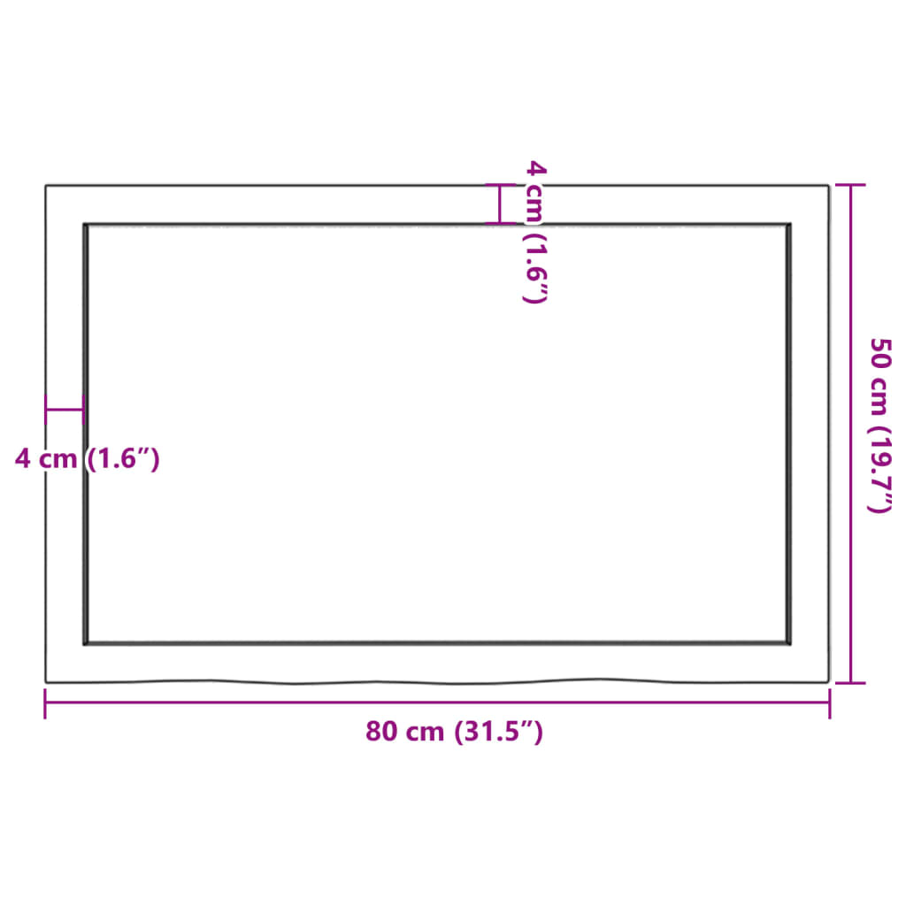 vidaXL Baðherbergisborðplata Ljósbrún 80x50x(2-4)cm Meðhöndlaður Viður