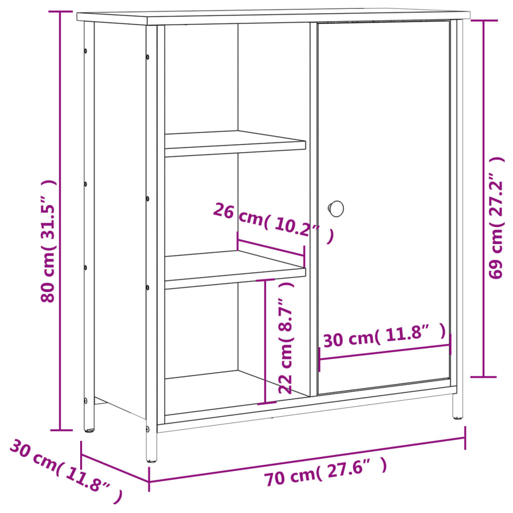 vidaXL Skenkur Reyktóna Eikarlitur 70x30x80 cm Samsettur Viður