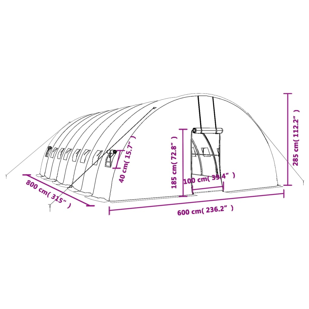 vidaXL Gróðurhús með Stálgrind Grænt 48 m² 8x6x2,85 m