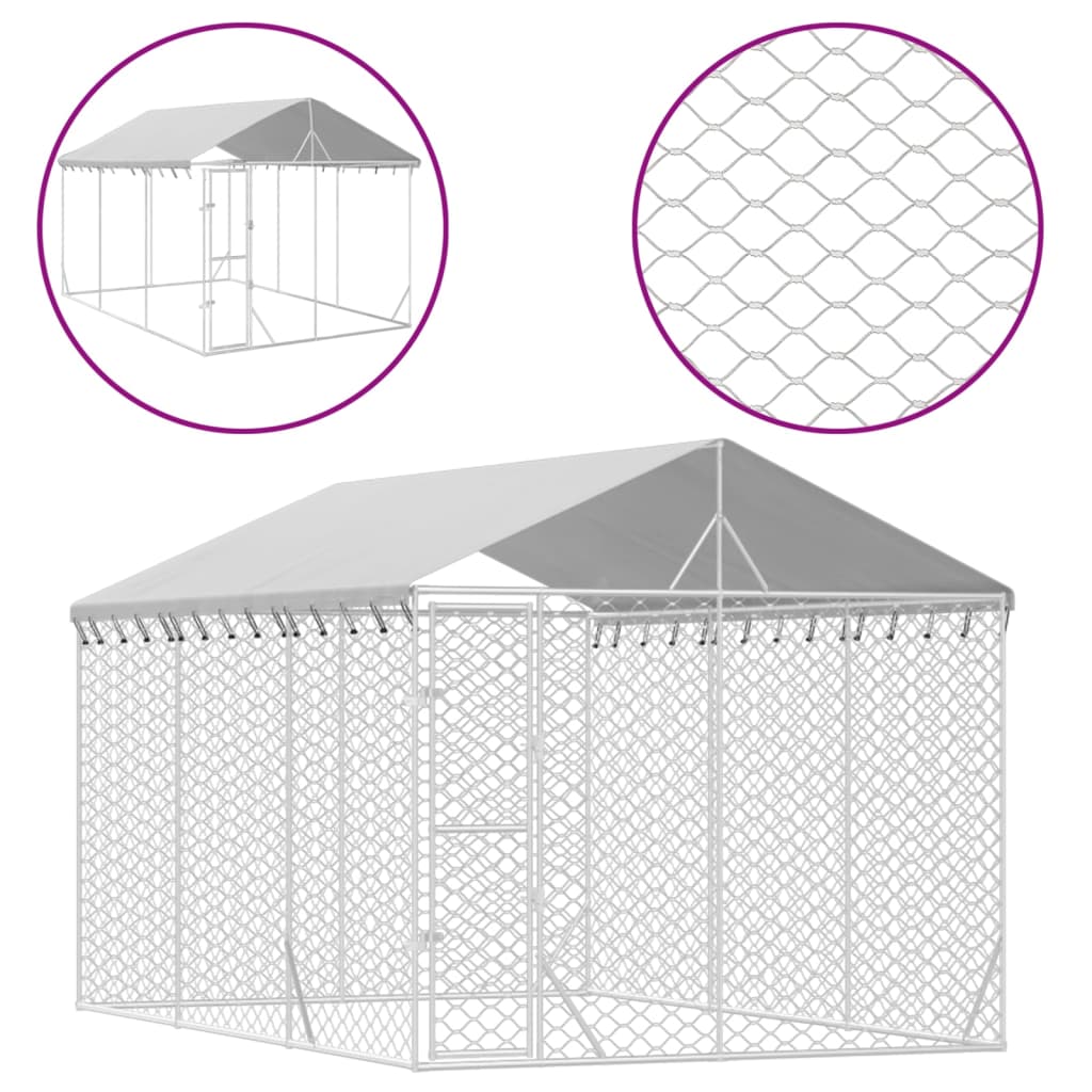 vidaXL Útihundaskýli með Þaki Silfurlitað 3x4,5x2,5 m Sinkhúðað Stál