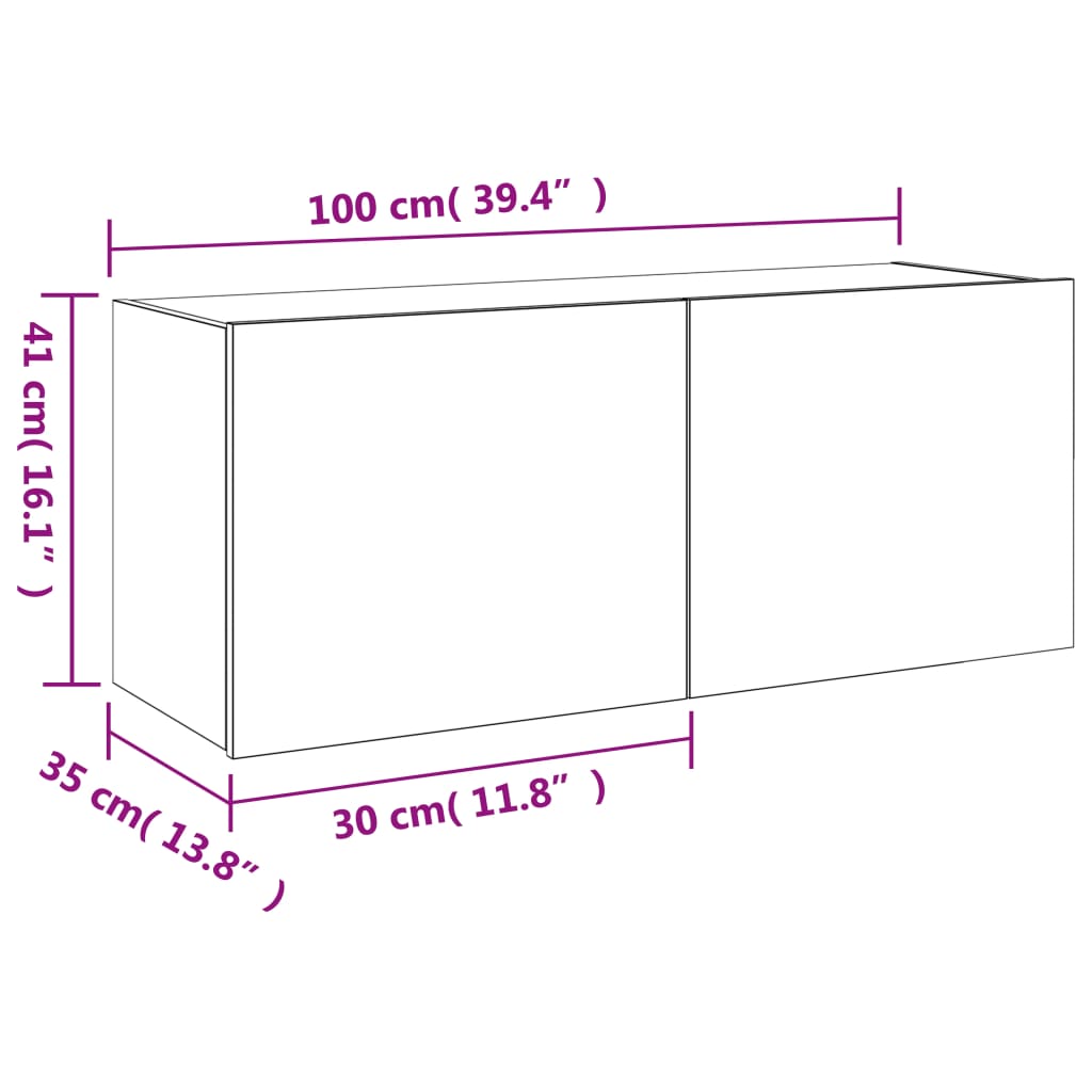 vidaXL Veggfestur Sjónvarpsskápur með LED ljósum Svartur 100x35x41 cm