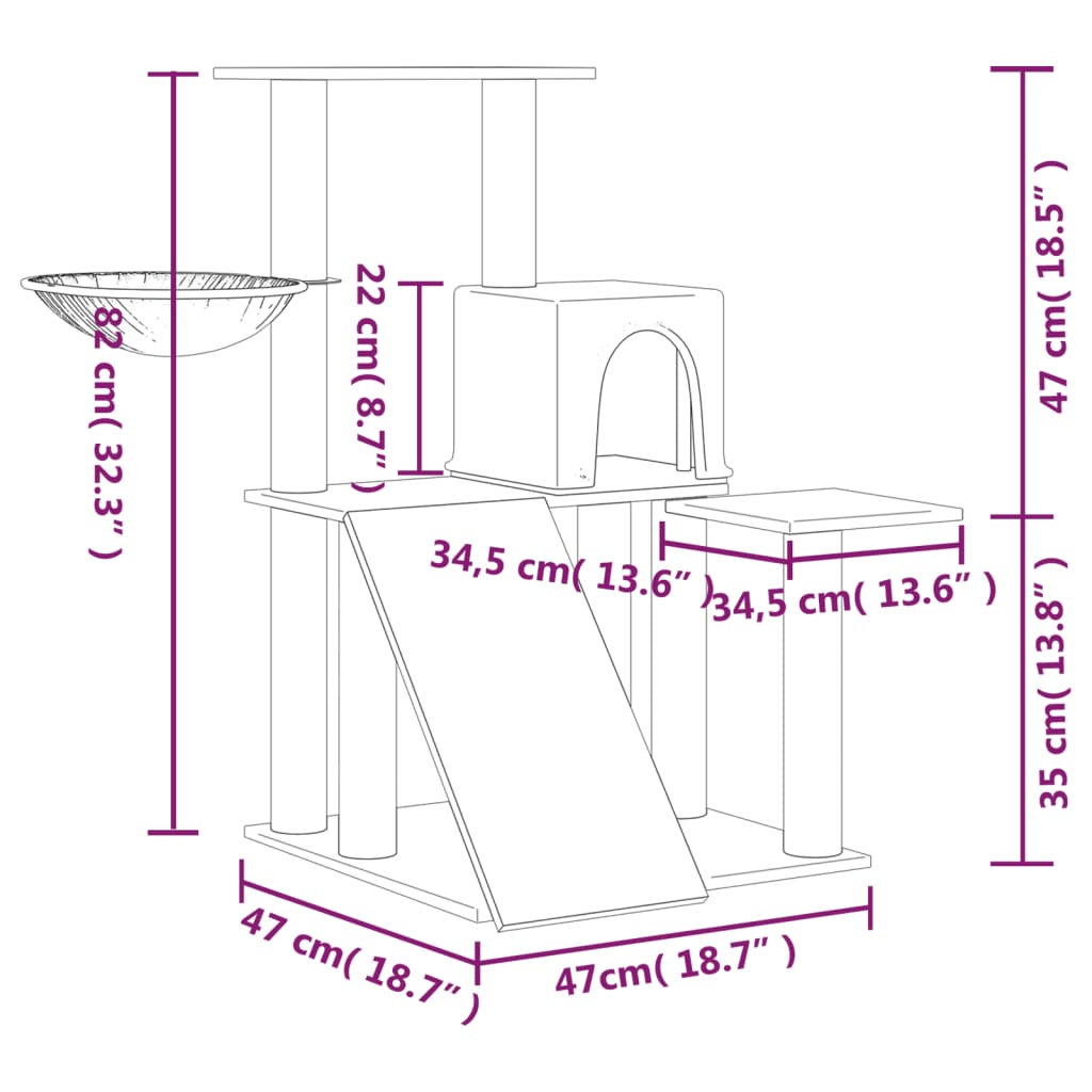 vidaXL Kattatré með Sísalklórustaurum Ljósgrátt 82 cm