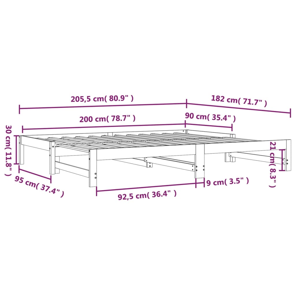 vidaXL Útdraganlegur Svefnsófi án Dýnu Svart 2x(90x200)cm