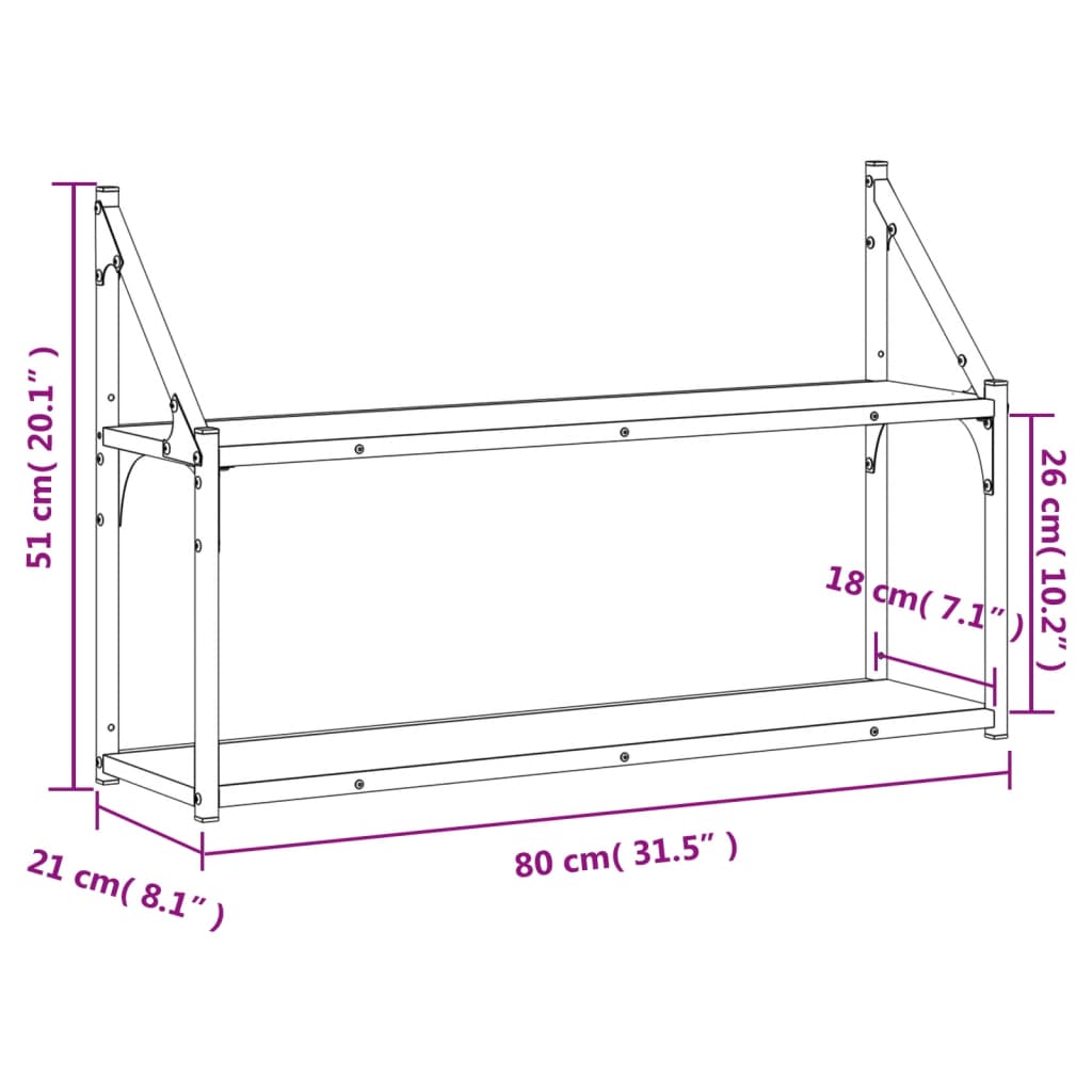 vidaXL 2-hæða Vegghilla Sonoma Eik 80x21x51 cm Samsettur Viður