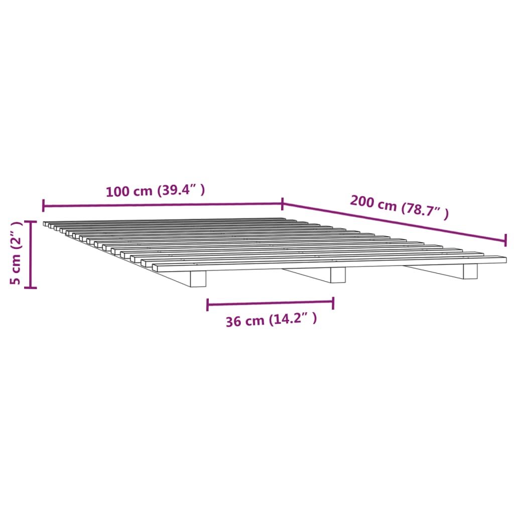 vidaXL Rúmgrind Svört 100x200 cm Gegnheil Fura