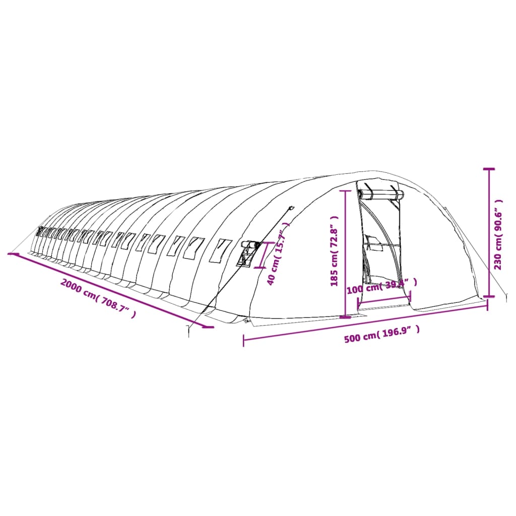 vidaXL Gróðurhús með Stálgrind Hvítt 100 m² 20x5x2,3 m