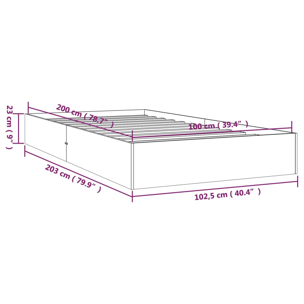 vidaXL Rúmgrind án Dýnu Hvít Gegnheil Viður 100x200 cm