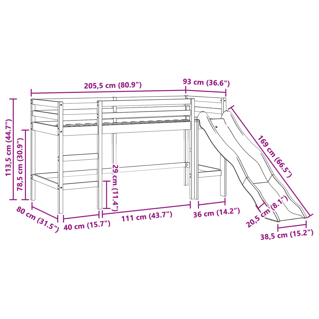 vidaXL Krakkakoja með Gluggatjöldum Blár 80x200 cm Gegnheil Fura