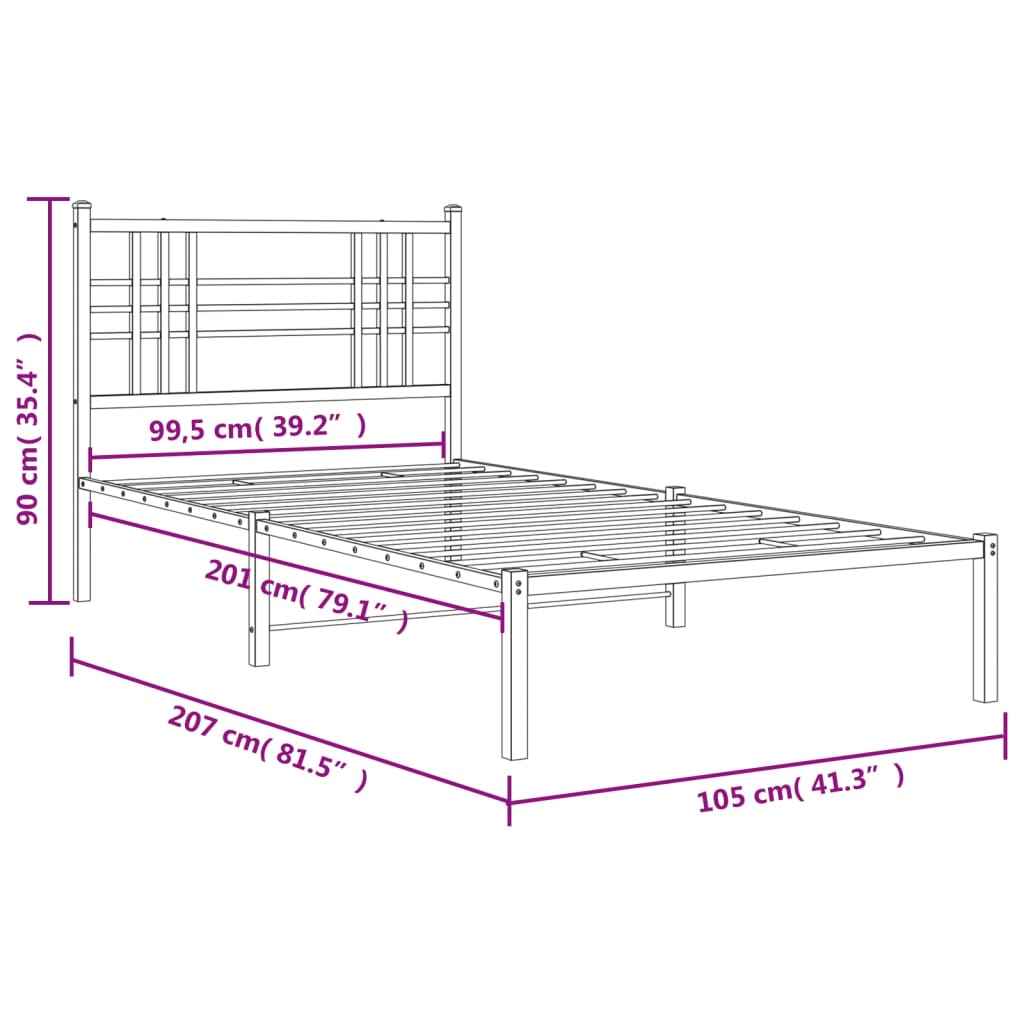 vidaXL Málmrúmgrind með Höfuðgafli Svört 100x200 cm