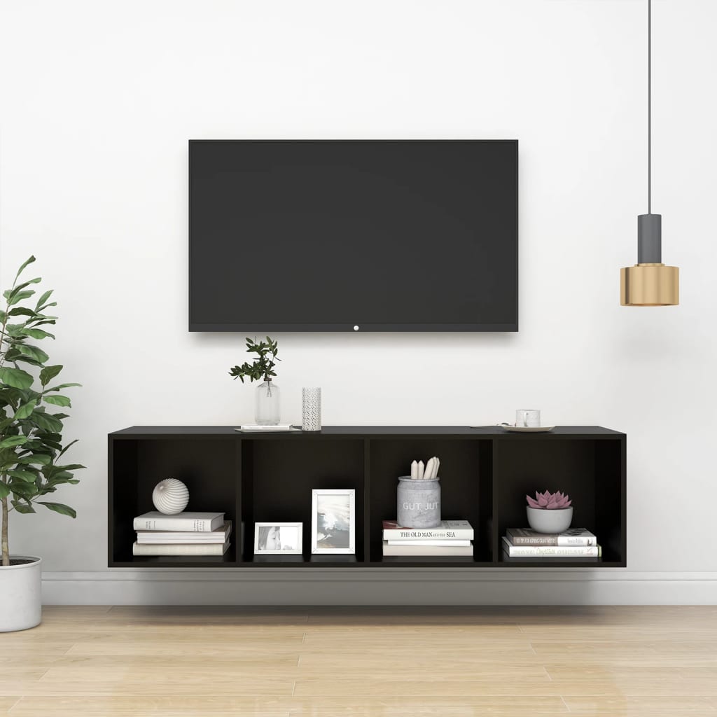 805490 vidaXL Wall-mounted TV Cabinet Black 37x37x142,5 cm Chipboard