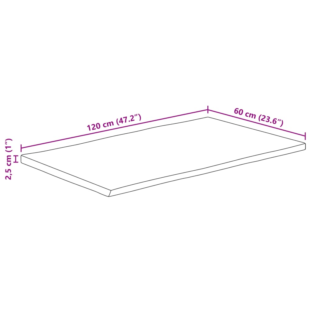 vidaXL Borðplata 120x60x2,5cm Rétthyrnd Gegnheil Akasía Náttúrul. Brún