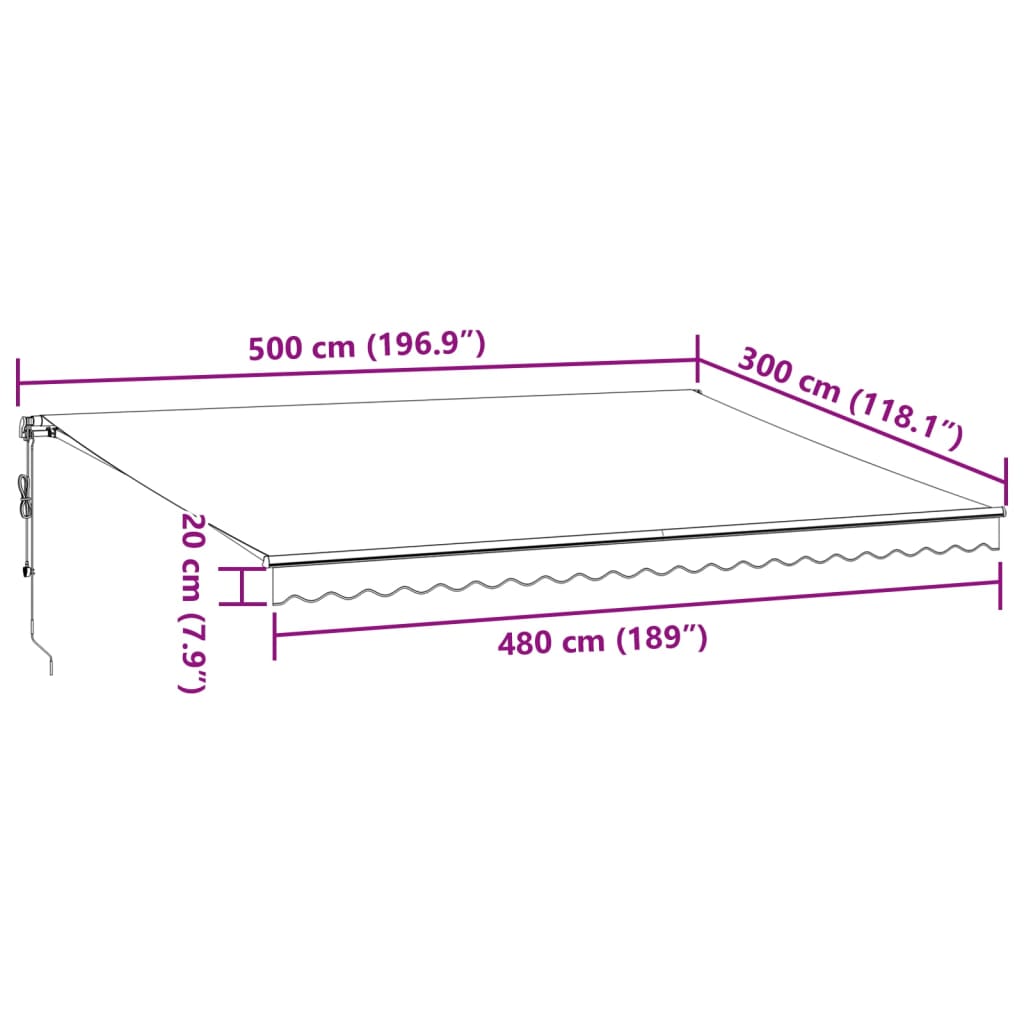 vidaXL Útdraganlegt Skyggni með LEDs Reykgrátt og Hvítt 500x300 cm