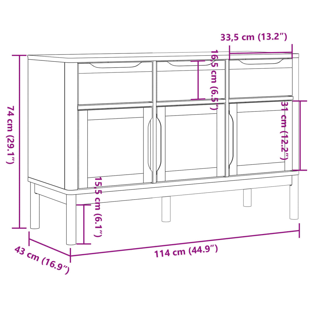 vidaXL Skenkur "FLORO" Vaxbrúnn 114x43x74 cm Gegnheil Fura