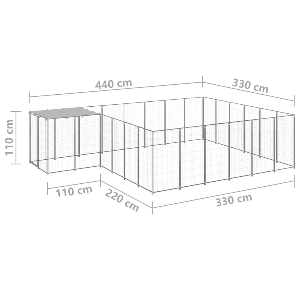 vidaXL Hundabyrgi Silver 12,1 m² Stál