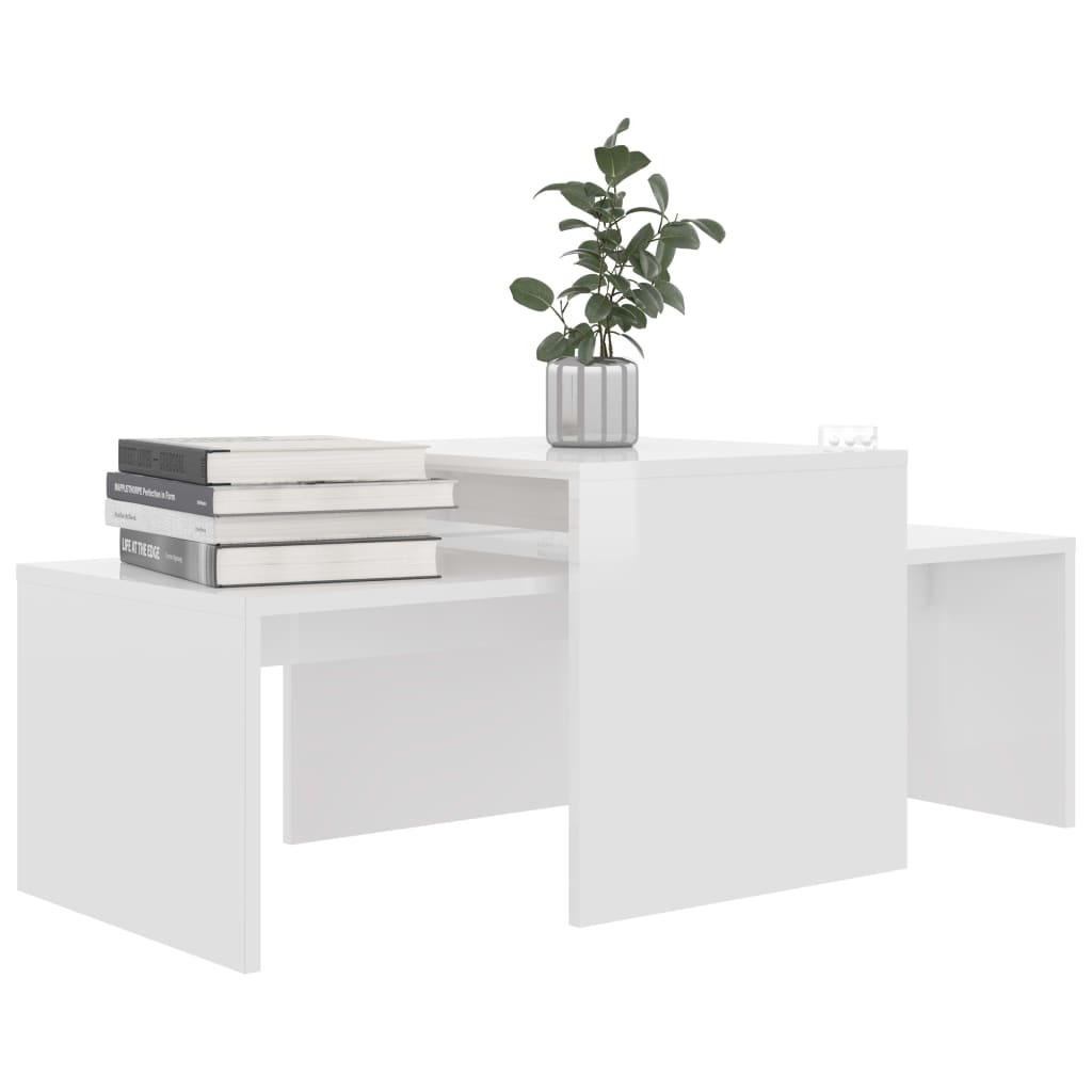 802918 vidaXL Coffee Table Set High Gloss White 100x48x40 cm Chipboard