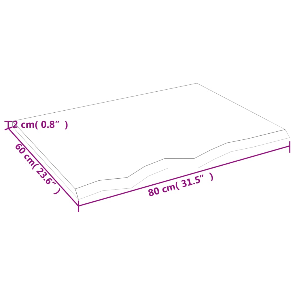 vidaXL Baðherbergisborðplata 80x60x2 cm Ómeðhöndlaður Gegnheill Viður