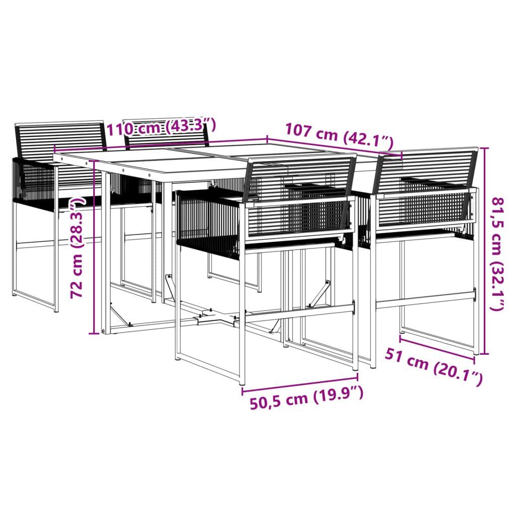 vidaXL 5 Hluta Garðborðstofusett Svart Pólýrattan