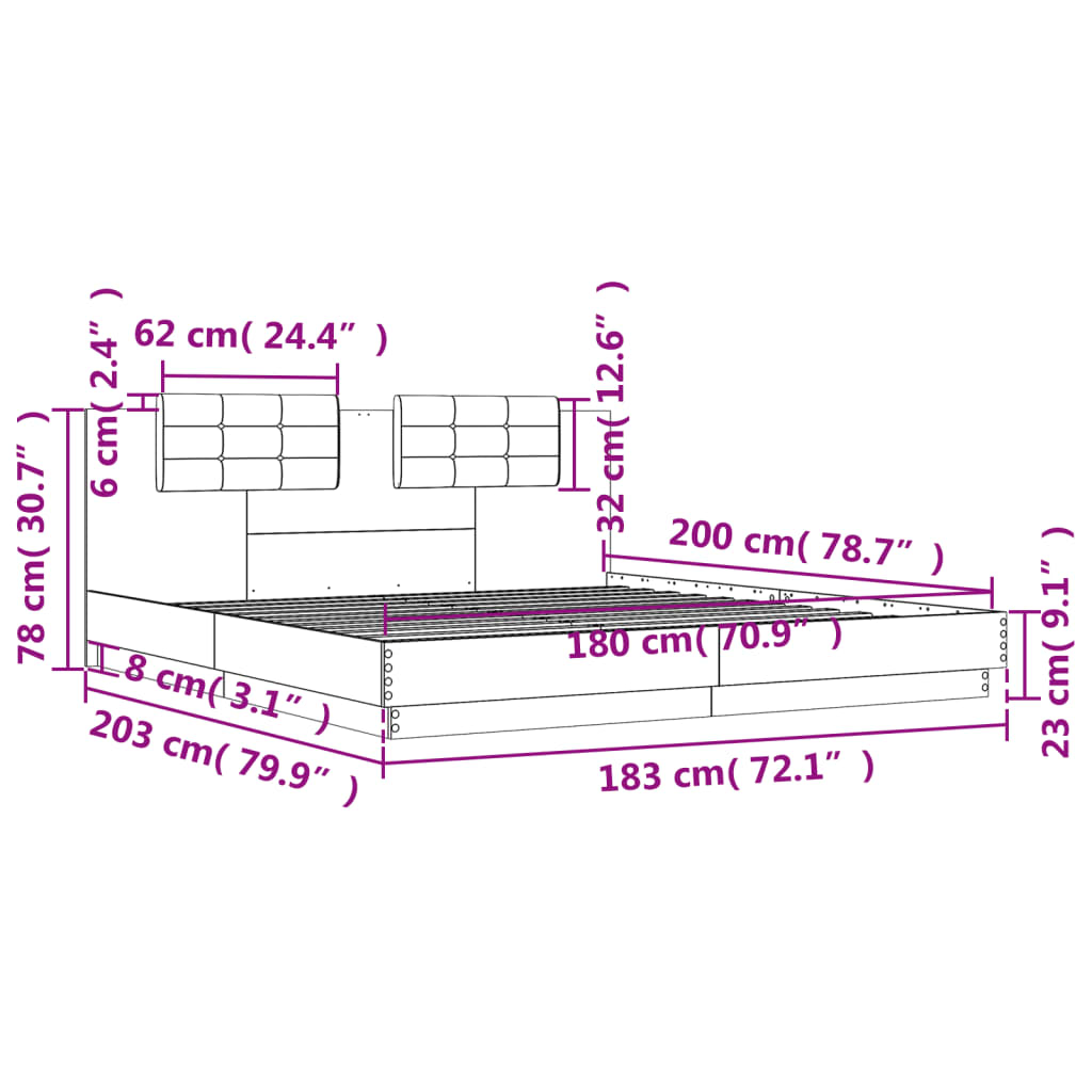 vidaXL Rúmgrind án Dýnu Sonoma Eikarlitur 180x200 cm