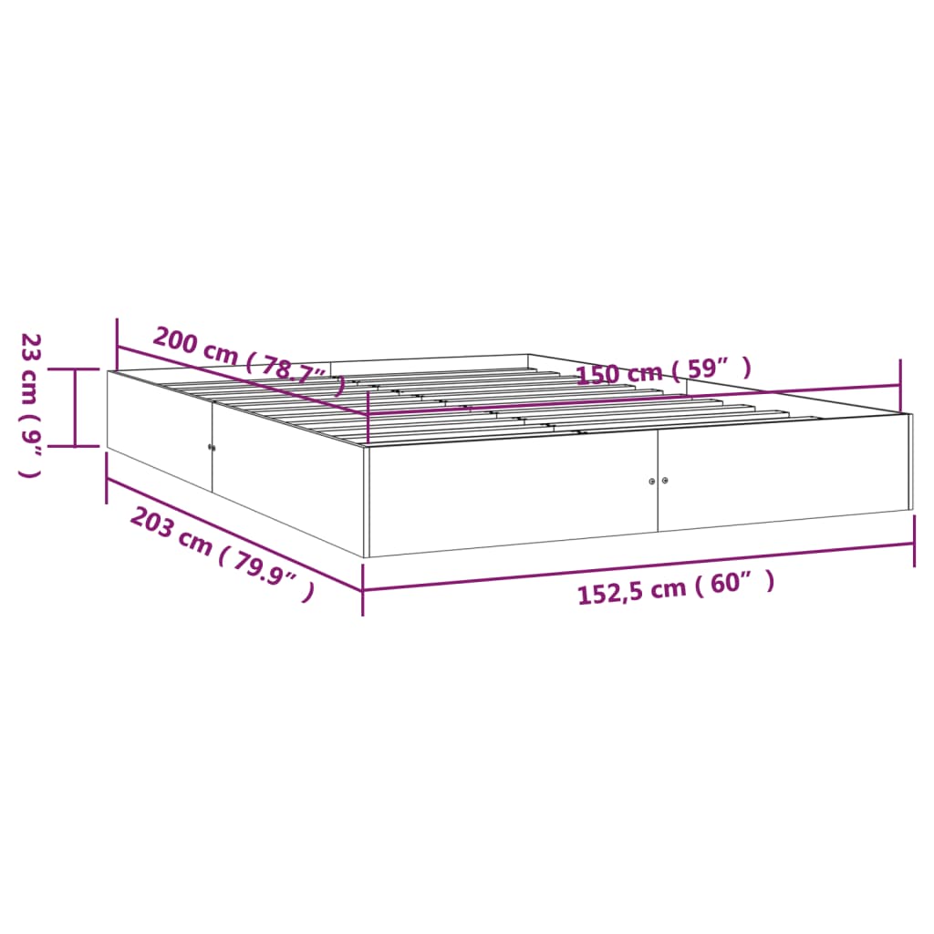 vidaXL Rúmgrind án Dýnu Hvít Gegnheil Viður 150x200cm King Size