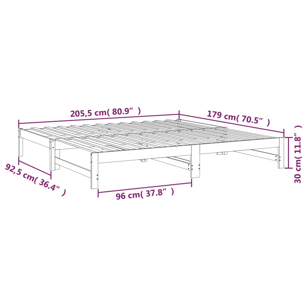 vidaXL Útdraganlegur Svefnsófi Hvítur 2x(90x200) cm Gegnheil Fura