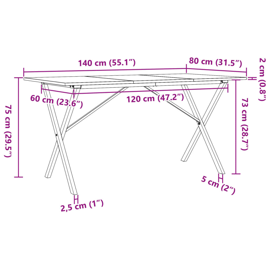 vidaXL Borðstofuborð X-grind 140x80x75 cm Gegnheil Fura og Steypujárn