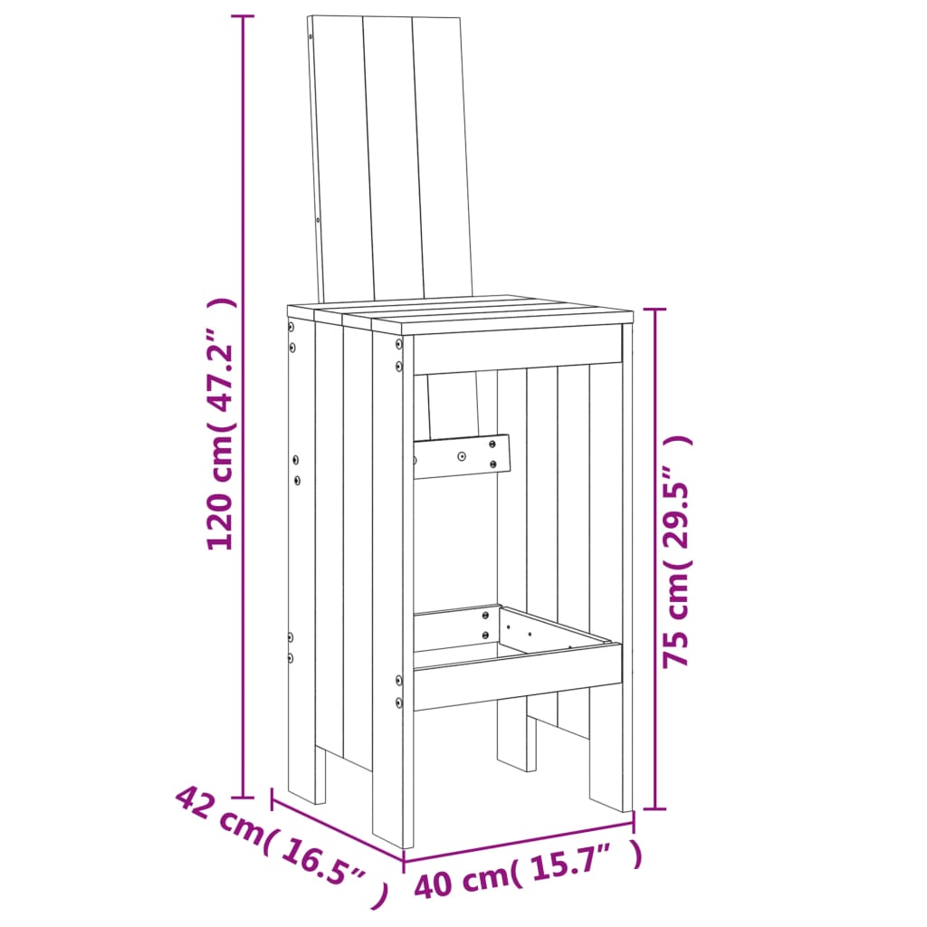 vidaXL Barstólar 2 stk. 40x42x120 cm Gegnheill Furuviður