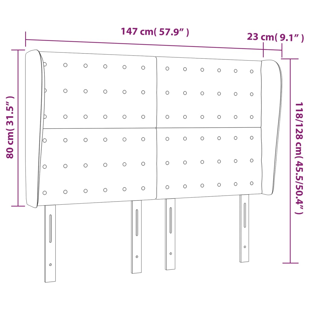 vidaXL Höfðagafl með Eyrum 147x23x118/128 cm Svört Gervileður