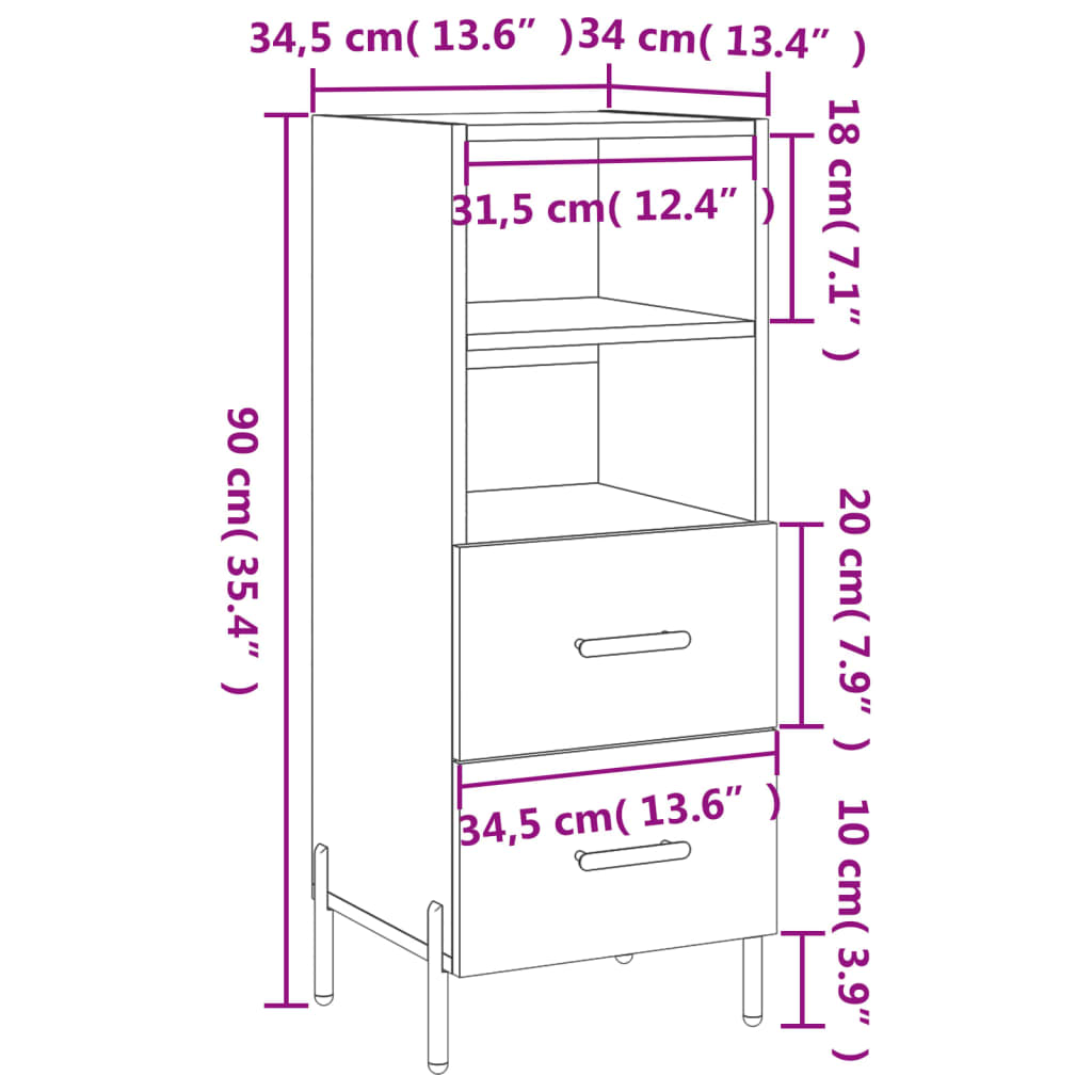 vidaXL Skenkur Brúnn Eikarlitur 34,5x34x90 cm Samsettur Viður