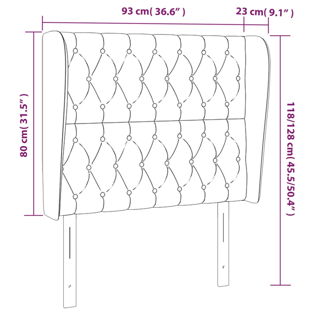 vidaXL Höfðagafl með Eyrum 93x23x118/128 cm Ljósgrátt Efni