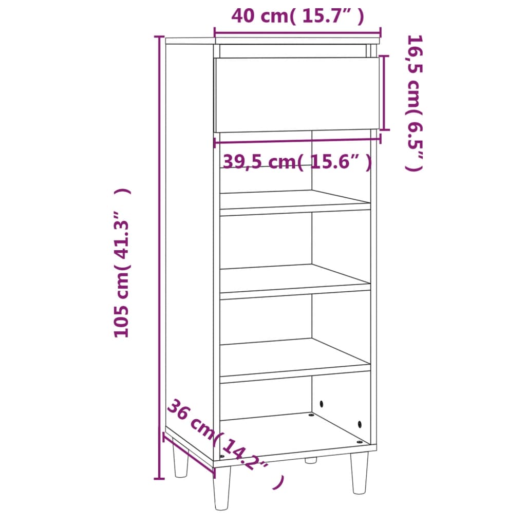 vidaXL Skóskápur Steypugrár 40x36x105 cm Samsettur Viður