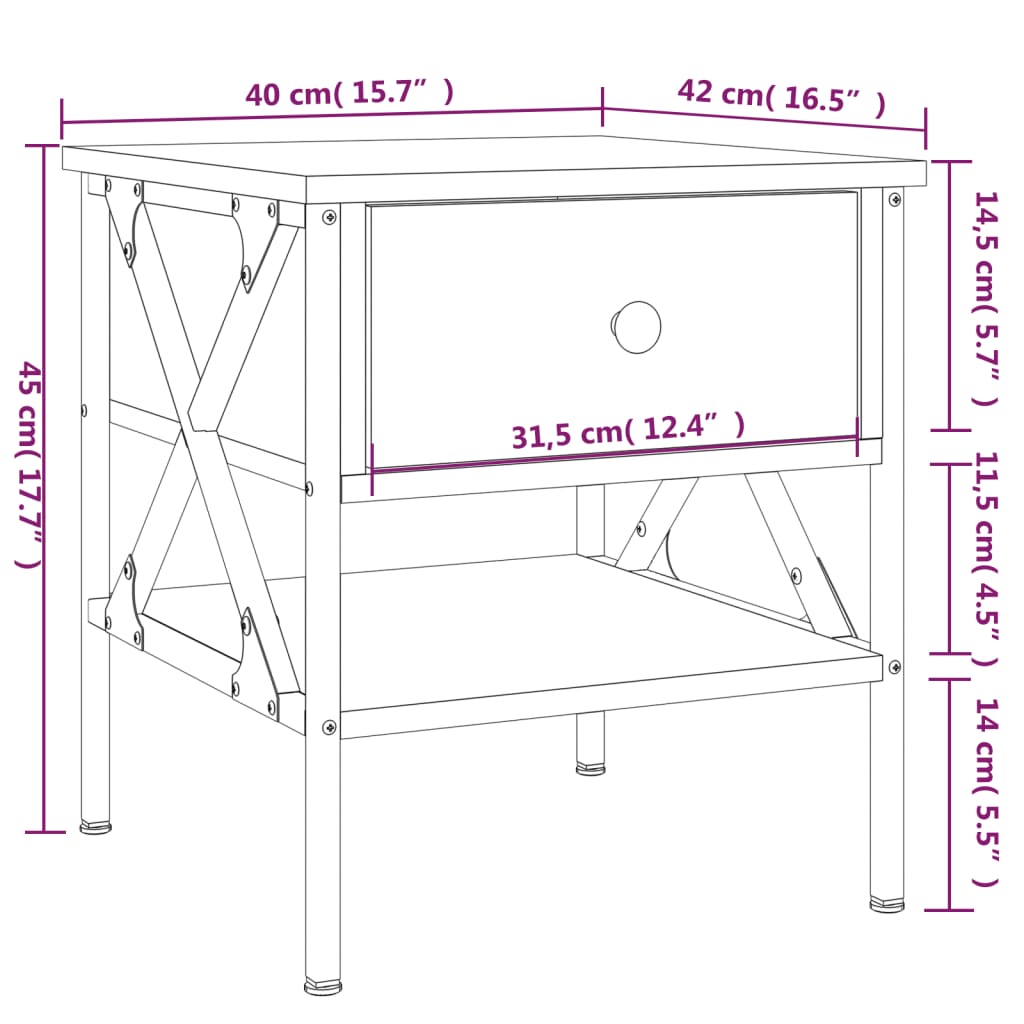 vidaXL Náttborð 2 stk. Gráir Sonoma Eik 40x42x45 cm Samsettur Viður