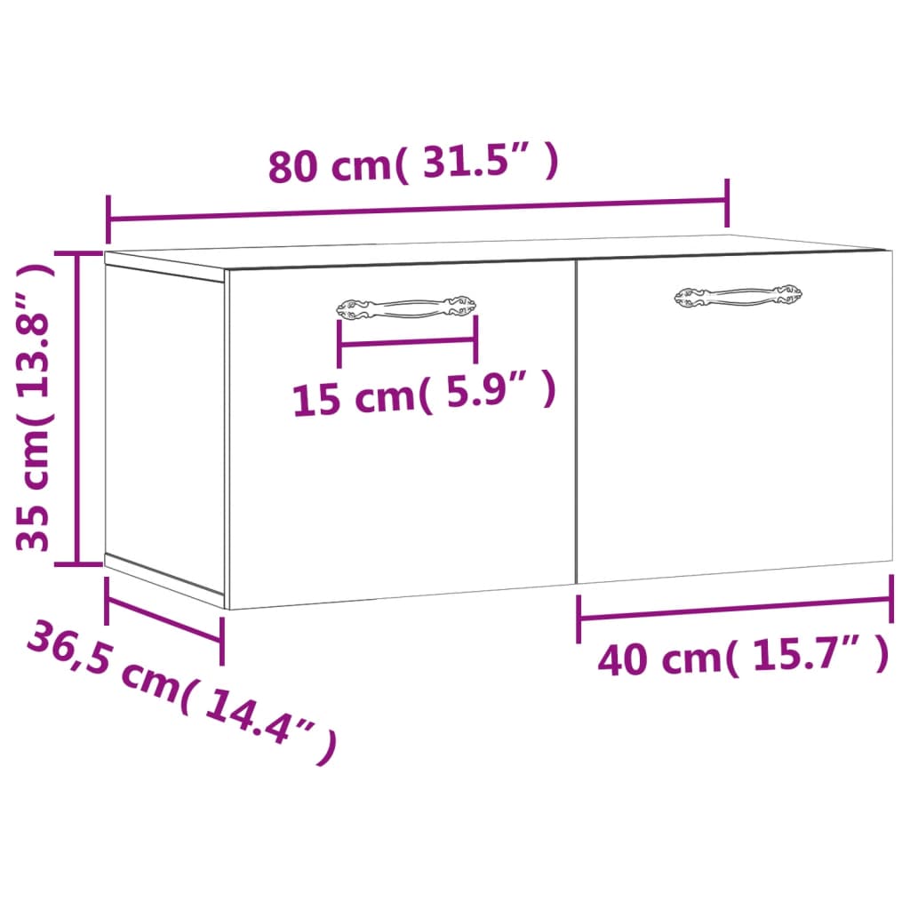 vidaXL Veggskápur Sonoma Eik 80x36,5x35 cm Samsettur Viður