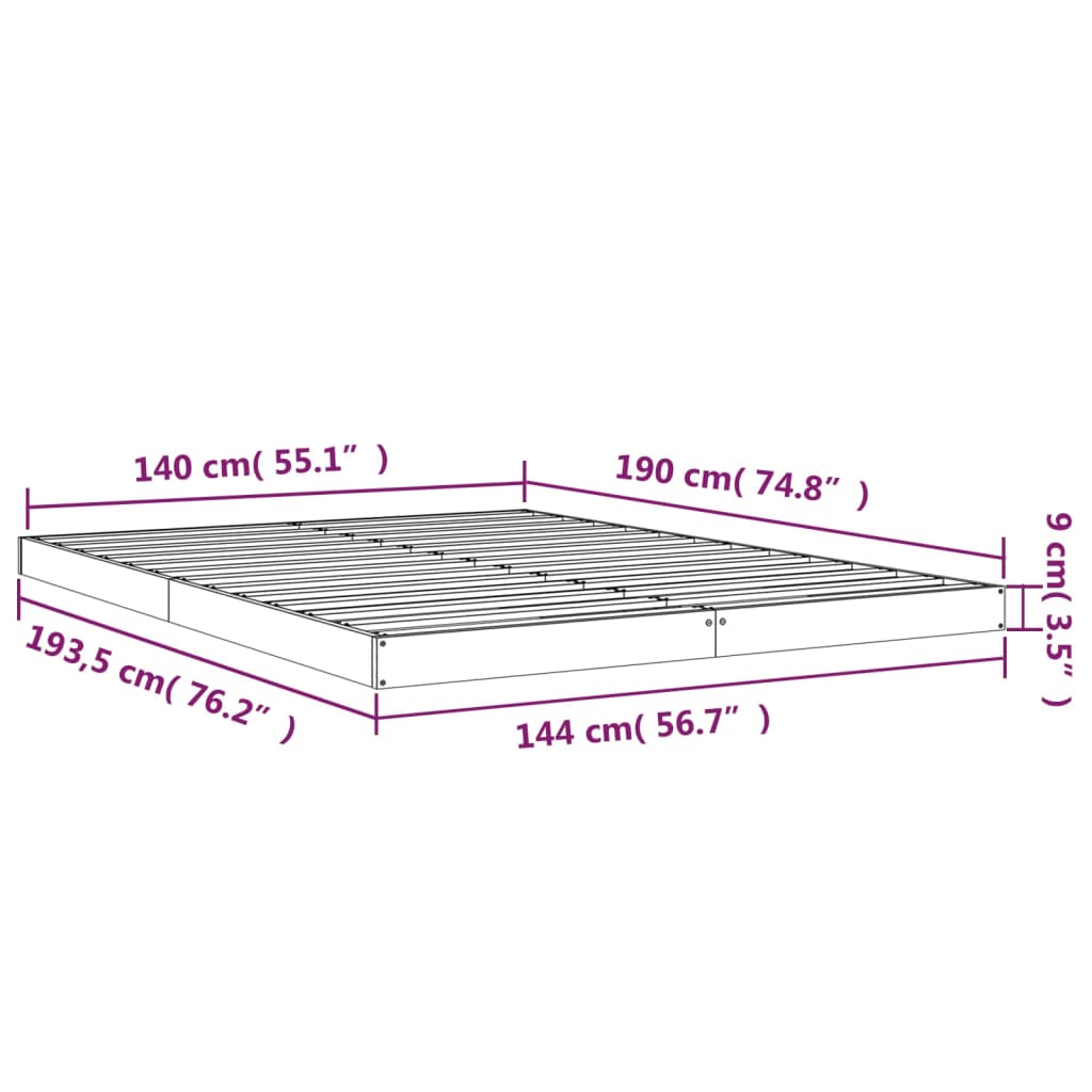 vidaXL Rúmgrind Hvít 140x190 cm Gegnheil Fura