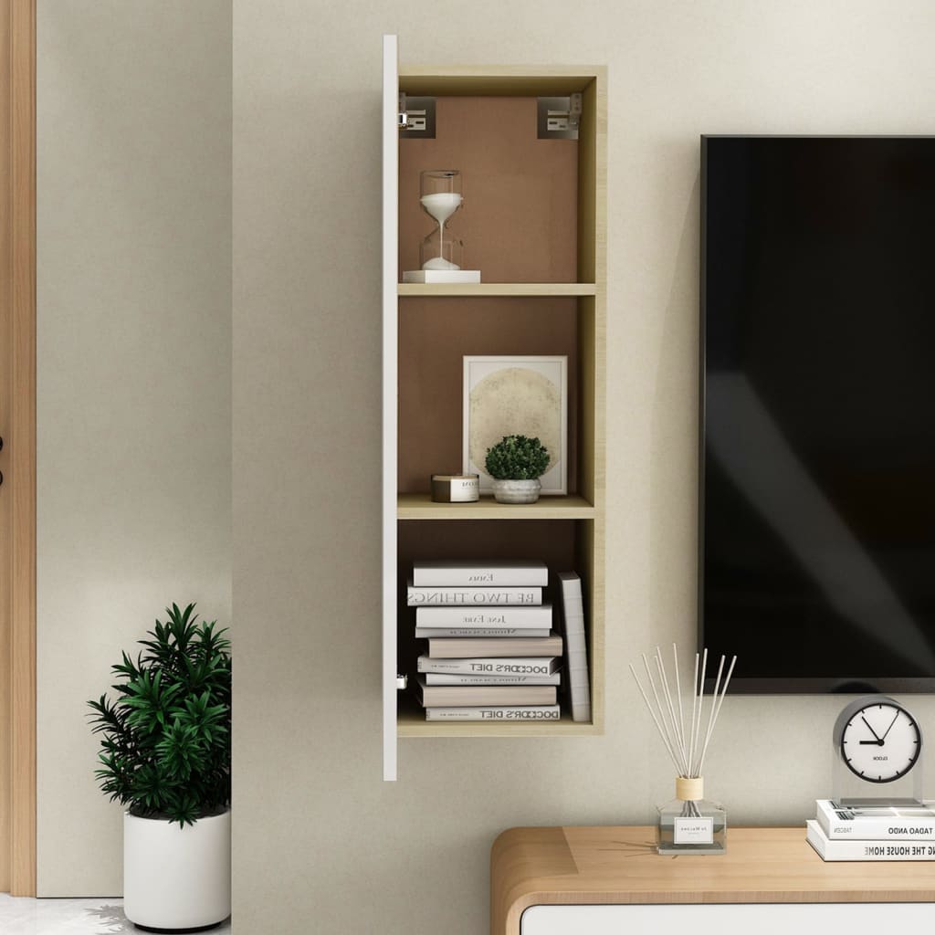 803354 vidaXL TV Cabinet White and Sonoma Oak 30,5x30x90 cm Chipboard