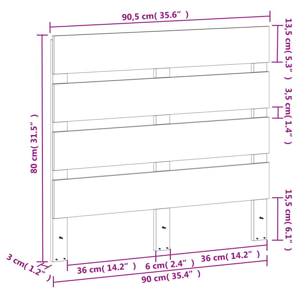 vidaXL Höfðagafl Vaxbrúnn 90 cm Gegnheil Fura