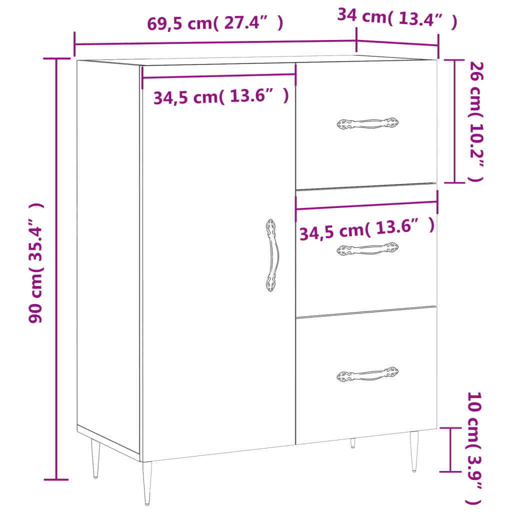 vidaXL Skenkur Brúnn Eikarlitur 69,5x34x90 cm Samsettur Viður