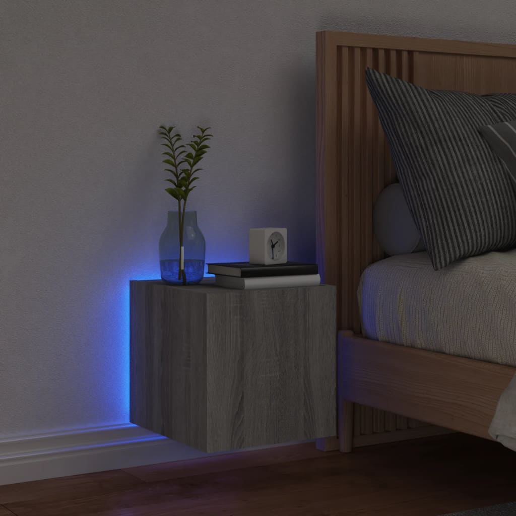 vidaXL Veggsjónvarpsskápur með LED ljósum Grá sonoma eik 30,5x35x30 cm