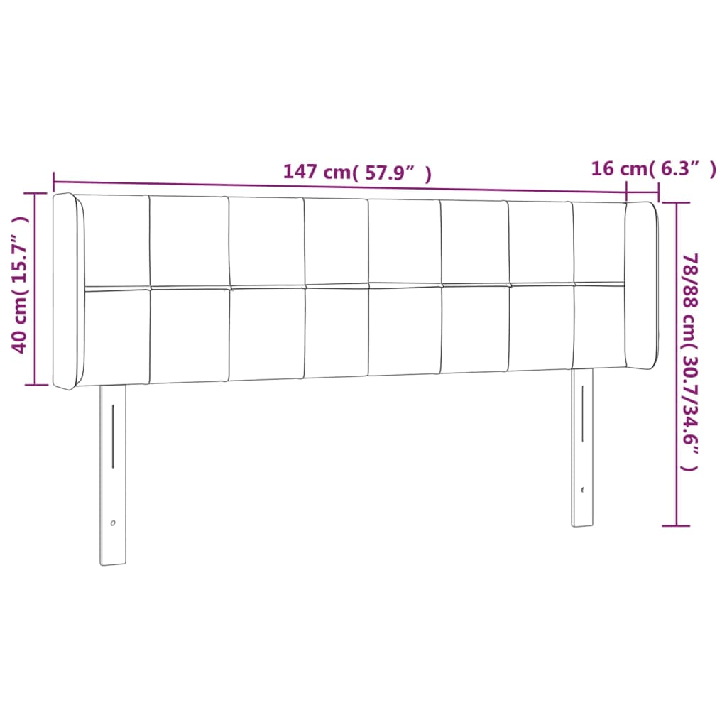 vidaXL LED Höfðagafl Dökkgrátt 147x16x78/88 cm Flauel